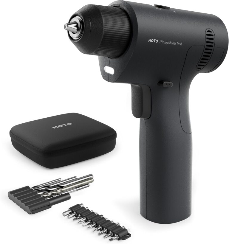 HOTO 16V Drill Set, Taladro InaláMbrico, Brushless Power Drilll | 3/8” Keyless Chuck, 10 Bits, 5 Drill Bits, 50 N·m High Torque, Beginner-friendly Auto Mode, Ideal for Home Repairs