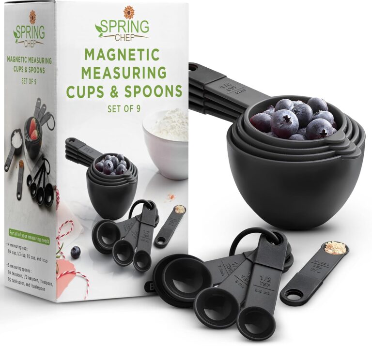 Spring Chef Black Magnetic Measuring Cups & Spoons - 9 pcs - Nesting Design | for Dry & Liquid Ingredients - Food Safe & BPA Free - Dishwasher Safe