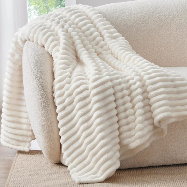 BEDELITE Ribbed Fleece Throw Blanket for Couch, Cream, 50"x60" | Ultra-Soft Plush Fleece, Cozy, Warm Yet Lightweight, Ribbed Texture, Home Decor, Machine Washable, Giftable, All-Season Use
