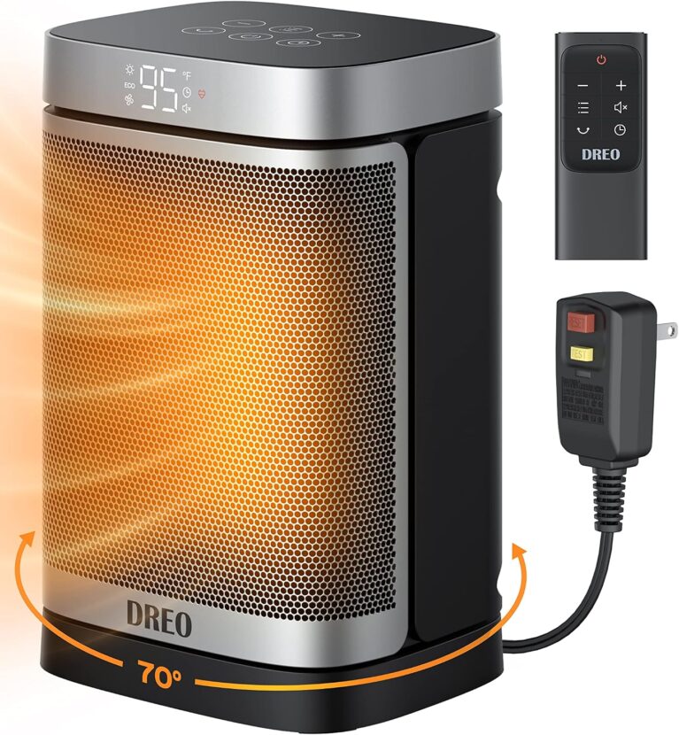 DREO Space Heater for Bathroom and Indoor, Safe and Quiet Portable Heater | ALCI Safety Plug, 41-95°F Digital Thermostat, Remote, 70°Oscillating, 12h Timer, 5 Modes, 1500W PTC Ceramic Heater