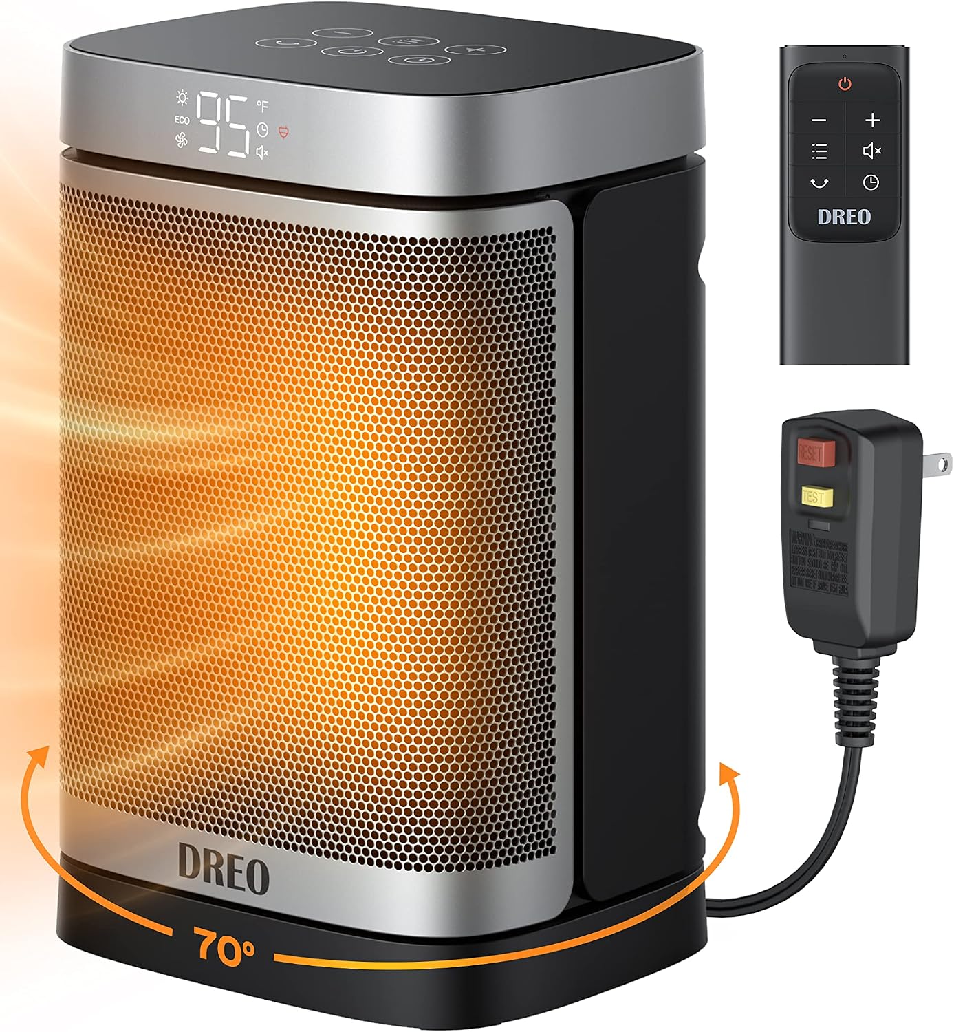 DREO Space Heater for Bathroom and Indoor, Safe and Quiet Portable Heater | ALCI Safety Plug, 41-95°F Digital Thermostat, Remote, 70°Oscillating, 12h Timer, 5 Modes, 1500W PTC Ceramic Heater
