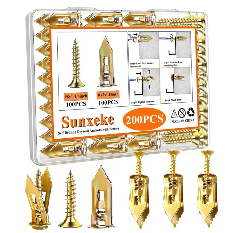 Self Drilling Drywall Anchors and Screws Kit, 200PCS | 0.47x1.18Inch, Wall Anchors for Drywall, No Drill Drywall Anchors, Holds Up to 66LBS, For Picture & Mirror Hanging