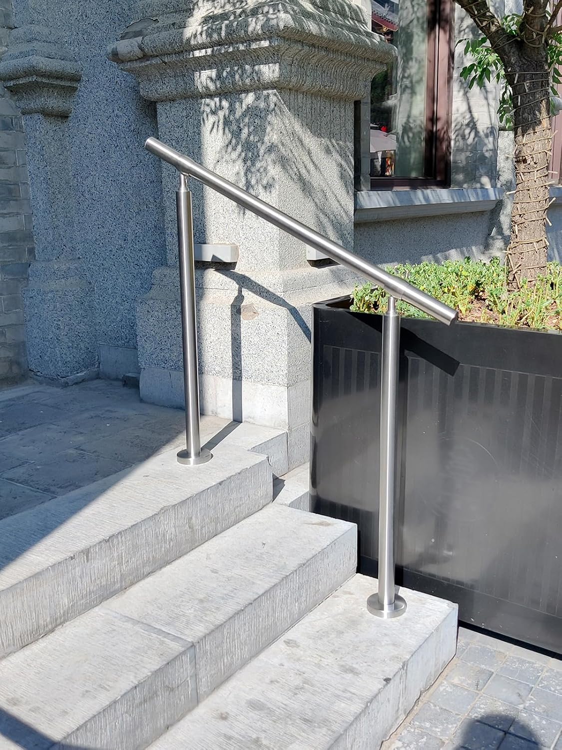 Outdoor 3 Step Handrail, DIY 304 Stainless Steel Transitional Hand Rails with Installation Kit, Silver Porch Stair Railing for Concrete Brick or Wooden Steps, 39 x 36 Inch - Image 2