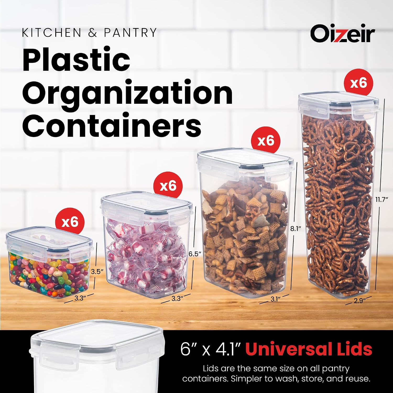 Oizeir Airtight Food Storage Containers with Lids 24-Pack, Pantry Kitchen | 24-Pack BPA-Free Airtight Plastic Food Containers, Snap Lids for Pantry Kitchen, Flour Sugar Rice Cereal Pasta, Clear - Image 2