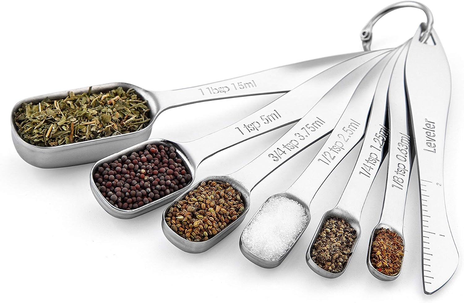 Spring Chef Nesting Stainless Steel Measuring Spoons Set of 7 with Leveler | Rectangular Metal Teaspoon & Tablespoon Measuring Spoons for Dry & Liquid Ingredients, Fits in Spice Jars, Long Handle - Image 9