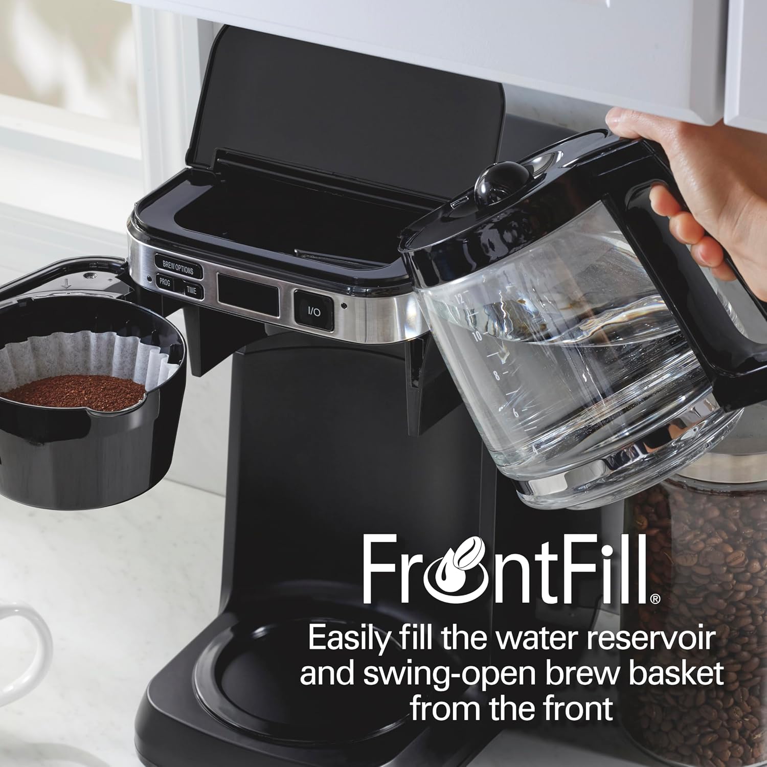 Hamilton Beach FrontFill 12 Cup Programmable Drip Coffee Maker | Regular & Bold Brew Options | Auto Pause and Pour | Glass Carafe | Black with Stainless Accents | 46310 - Image 2