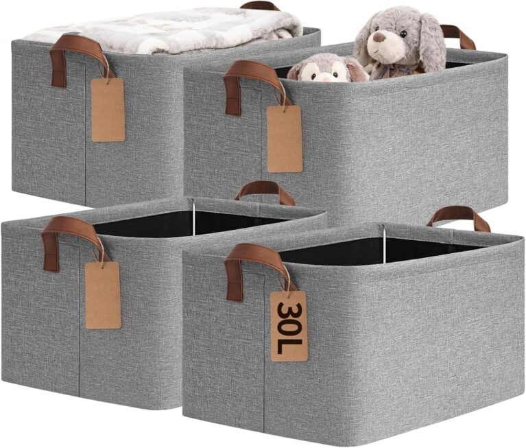 CHICVITA 4 Pack Large Fabric Storage Baskets for Shelves, 30L Gray | 16.8" × 11" × 9.8" Closet Storage Bins for Clothes, Toys & Towels, Fits Nursery & Bathroom Organization, Metal Frame