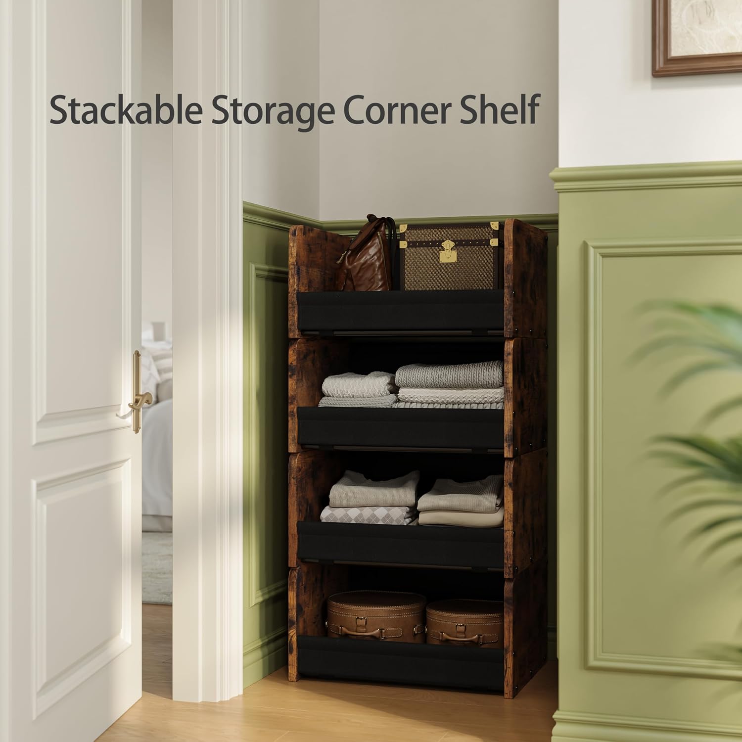 FOUCSSOMEI Closet Organizer and Storage, 4 Tier Stackable Storage Organizer, Wooden & Metal Closet Shelves, Modular Clothes Organizer, Storage Shelf, Bedroom & Closet Organization, Patent Design - Image 5
