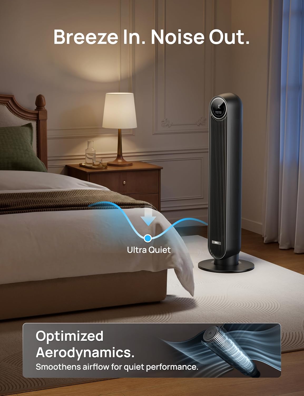 DREO Tower Fan for Bedroom, 28ft/s Velocity, Ultra Quiet Fan, 8 Speeds | 2026 Upgraded DC Motor, 90° Oscillating, 4 Modes Standing Fan, Bladeless Fan for Indoors, Floor Fans with Remote, Black - Image 3