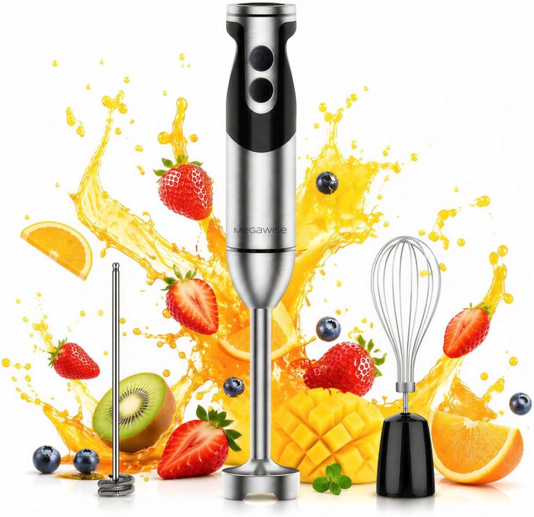 MegaWise Hand Blender, Immersion Blender Handheld 12-Speed with 80% Sharper Blades, Titanium Reinforced Stainless Steel 3-in-1 Immersion Blender,Includes Whisk and Milk Frother (3-in 1 Black)