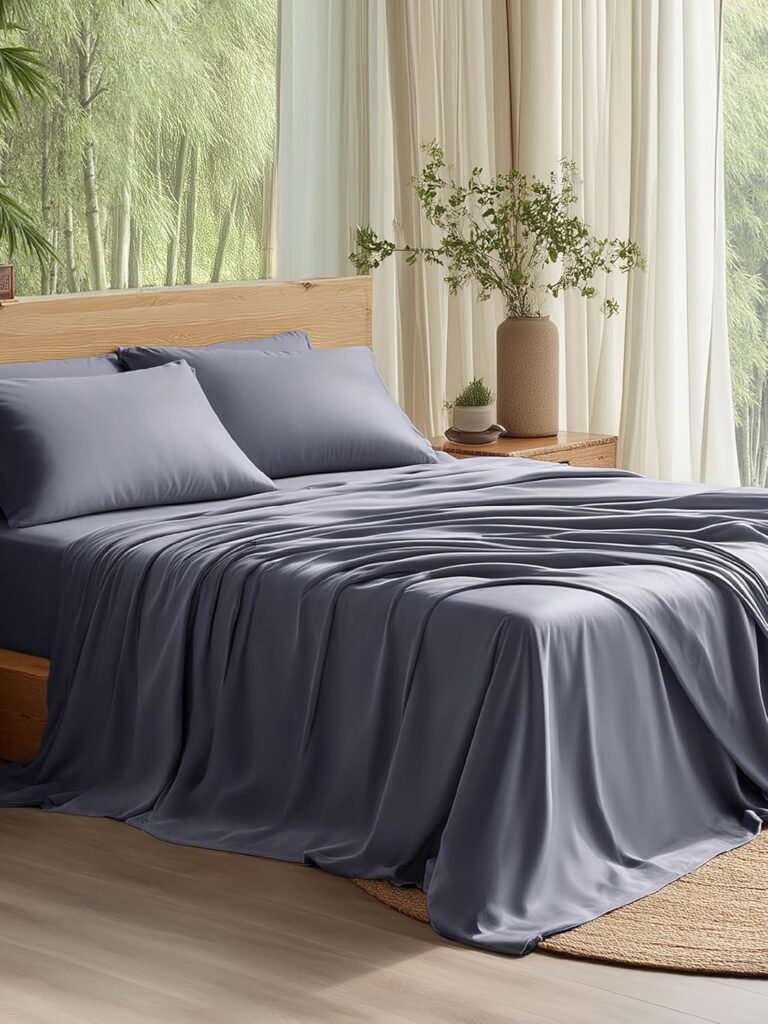 Bedsure PureWoven 100% Rayon Derived from Bamboo, Queen Sheets, 4 Pieces | Cooling Sheets for Hot Sleepers, Breathable & Silky Soft, 16" Deep Pocket, Hotel Luxury Bedding, Dark Grey