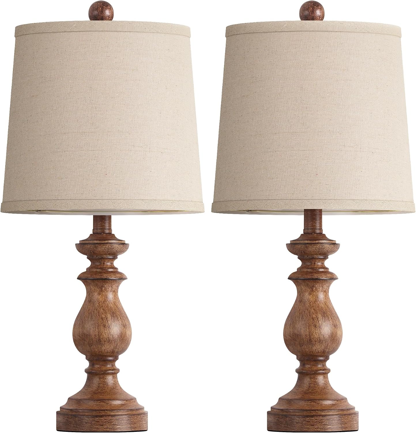 PARTPHONER Traditional Table Lamp Set of 2, Rustic Farmhouse Table Lamps for Living Room Bedroom, 22" Bedside Desk Lamps Vintage Nightstand Lamps with Linen Shades, Wood Grain - Image 2