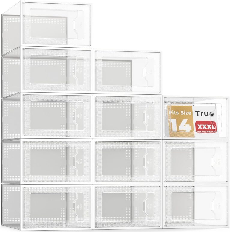 SEE SPRING XXX-Large Fit Size 14 Shoe Storage Box, Clear Plastic Stackable Shoe Organizer for Closet, Shoe Rack Sneaker Container Bin Holder for Entryway, Closet, Under Bed