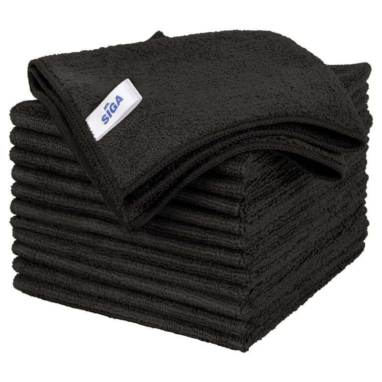 MR.SIGA Microfiber Cleaning Cloths, Streak Free Microfiber Towels, 12 Pack | All-purpose microfiber cloths, ultra absorbent, reusable household cleaning towels, Black, 32 x 32 cm(12.6 x 12.6 inch)