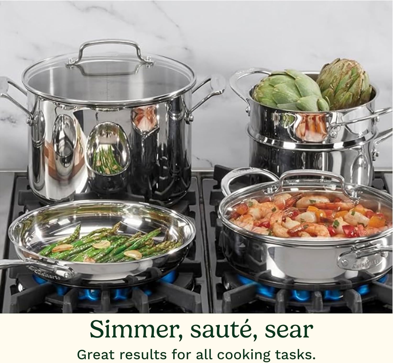 Cuisinart Chef’s Classic 11-Piece Stainless Steel Pots and Pans Set, Cookware Set Compatible with Induction, Electric, Gas Cooktops, Aluminum Core for Even Heat, Cool Grip Handles, Dishwasher Safe | Cuisinart stainless steel cookware set, dishwasher safe, oven safe to 500°F & gas/electric/induction compatible, 77-11G - Image 7