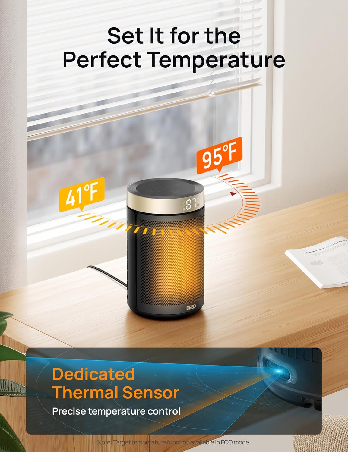 DREO Space Heater, Portable Electric Heaters for Indoor Use with Thermostat | 2026 Upgraded, 34dB Quiet, 12H Timer, 5 Mode, Remote, 1500W PTC Ceramic Fast Safety Heat for Office Bedroom Home, Gold - Image 6