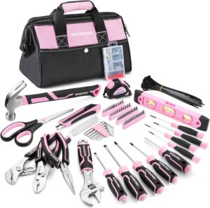 WORKPRO 277PCS Pink Tool Set, Porta...