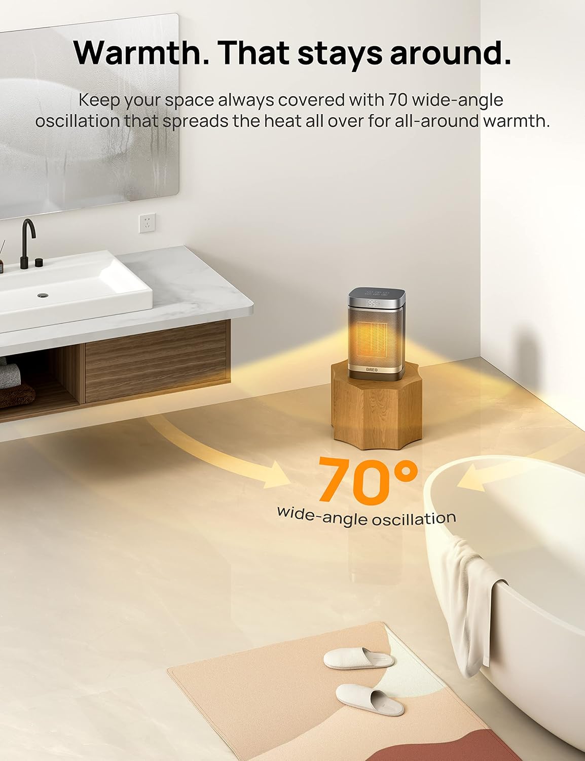 DREO Space Heater for Bathroom and Indoor, Safe and Quiet Portable Heater | ALCI Safety Plug, 41-95°F Digital Thermostat, Remote, 70°Oscillating, 12h Timer, 5 Modes, 1500W PTC Ceramic Heater - Image 3