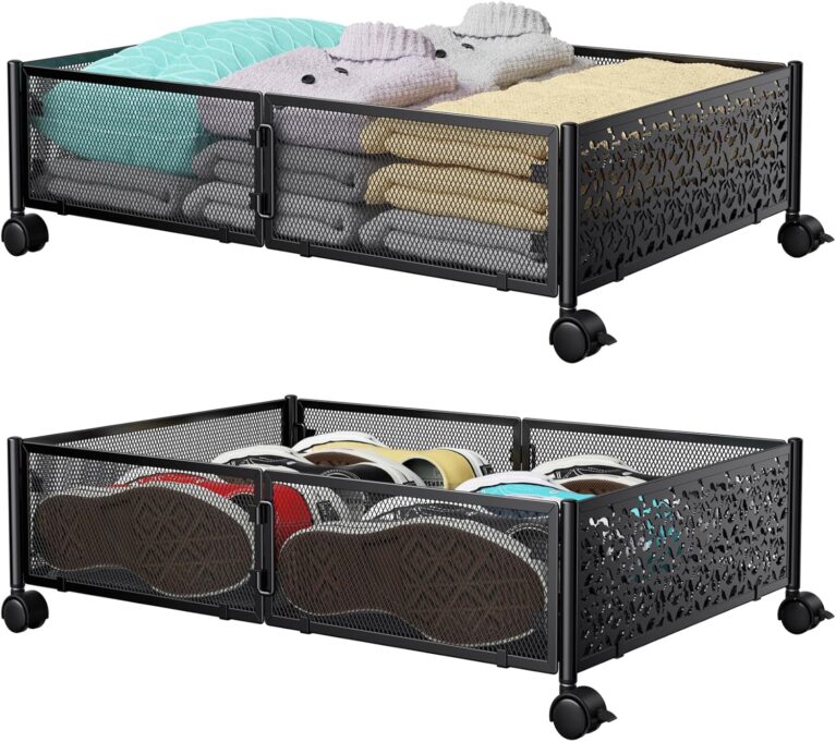 PHINOX Under Bed Stroage Container with wheels,Patterned,Metal,2 Pack,Black | Tool-free assembly, glide smoothly, easy reach, foldable, maxmazie low-profile beds, dorm, keep seasonal clothes, shoes fresh