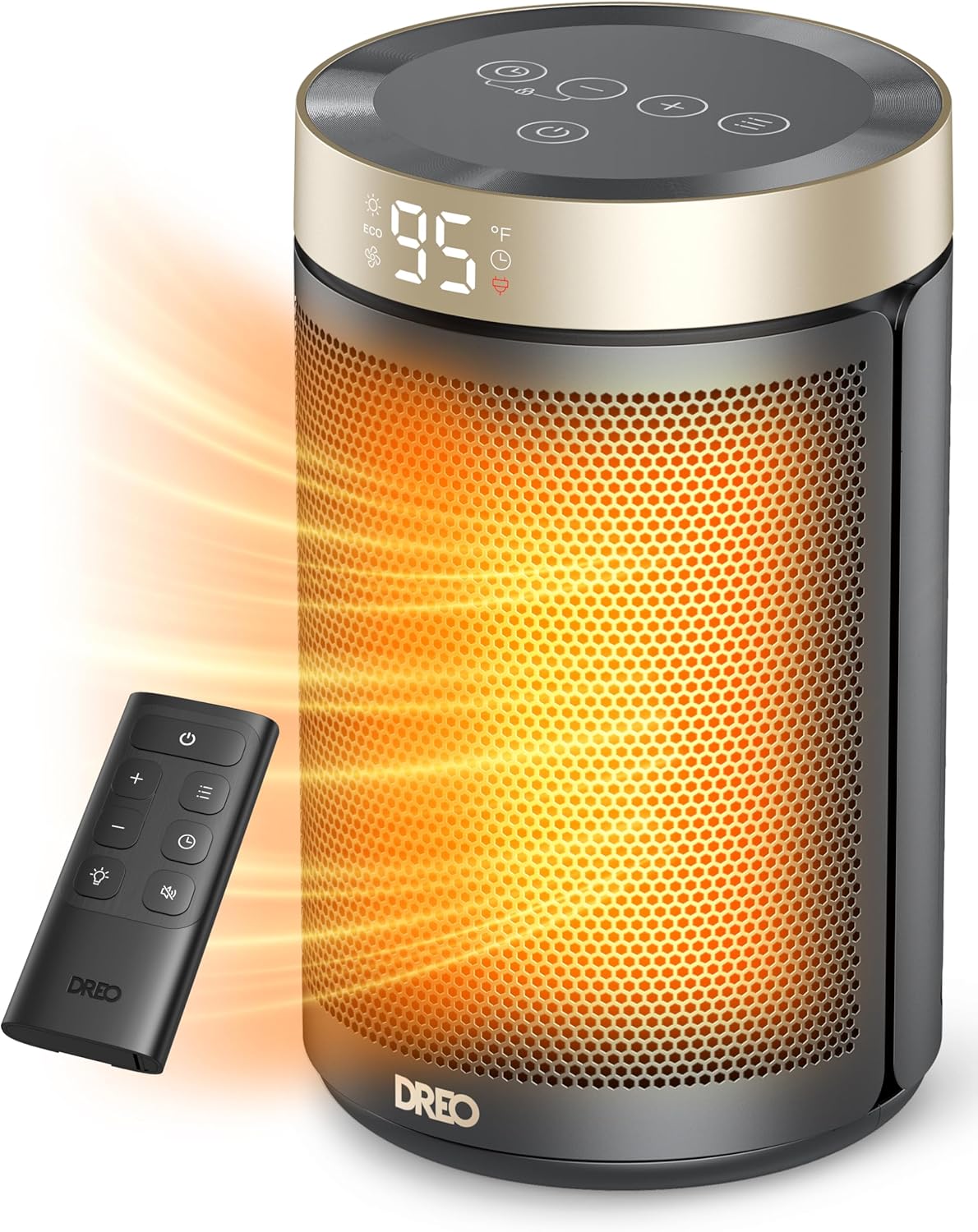 DREO Space Heater, Portable Electric Heaters for Indoor Use with Thermostat | 2026 Upgraded, 34dB Quiet, 12H Timer, 5 Mode, Remote, 1500W PTC Ceramic Fast Safety Heat for Office Bedroom Home, Gold