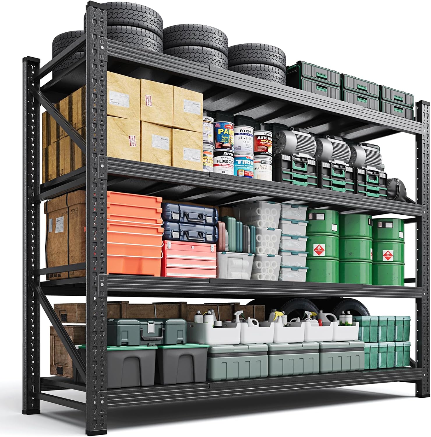 71.3" W Metal Storage Shelves,5000LBS Heavy Duty Garage Shelving Units, 4 Tier Adjustable Utility Rack Shelf,Large Industrial Shelves,for Shop,Warehouse,Black (71.3" W x 24" D x 70" H)