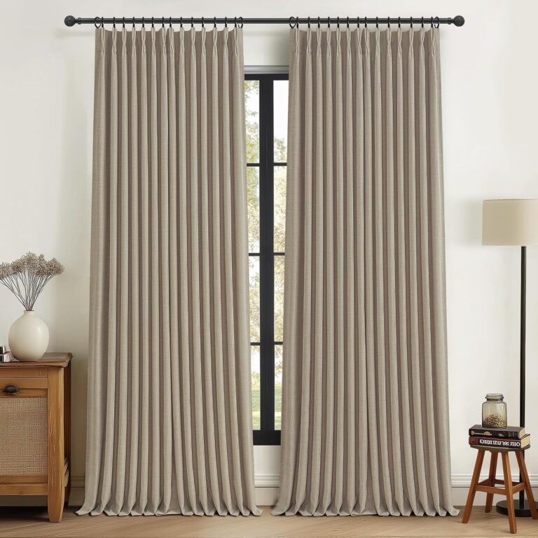 Pinch Pleated Drapes Linen Room Darkening Curtains 96 Inches Long for Bedroom, Taupe Black Out Floor to Ceiling Sound Dampening Double Layer Living Room Viral Windows Burg 2 Panels Set Burlywood Birch
