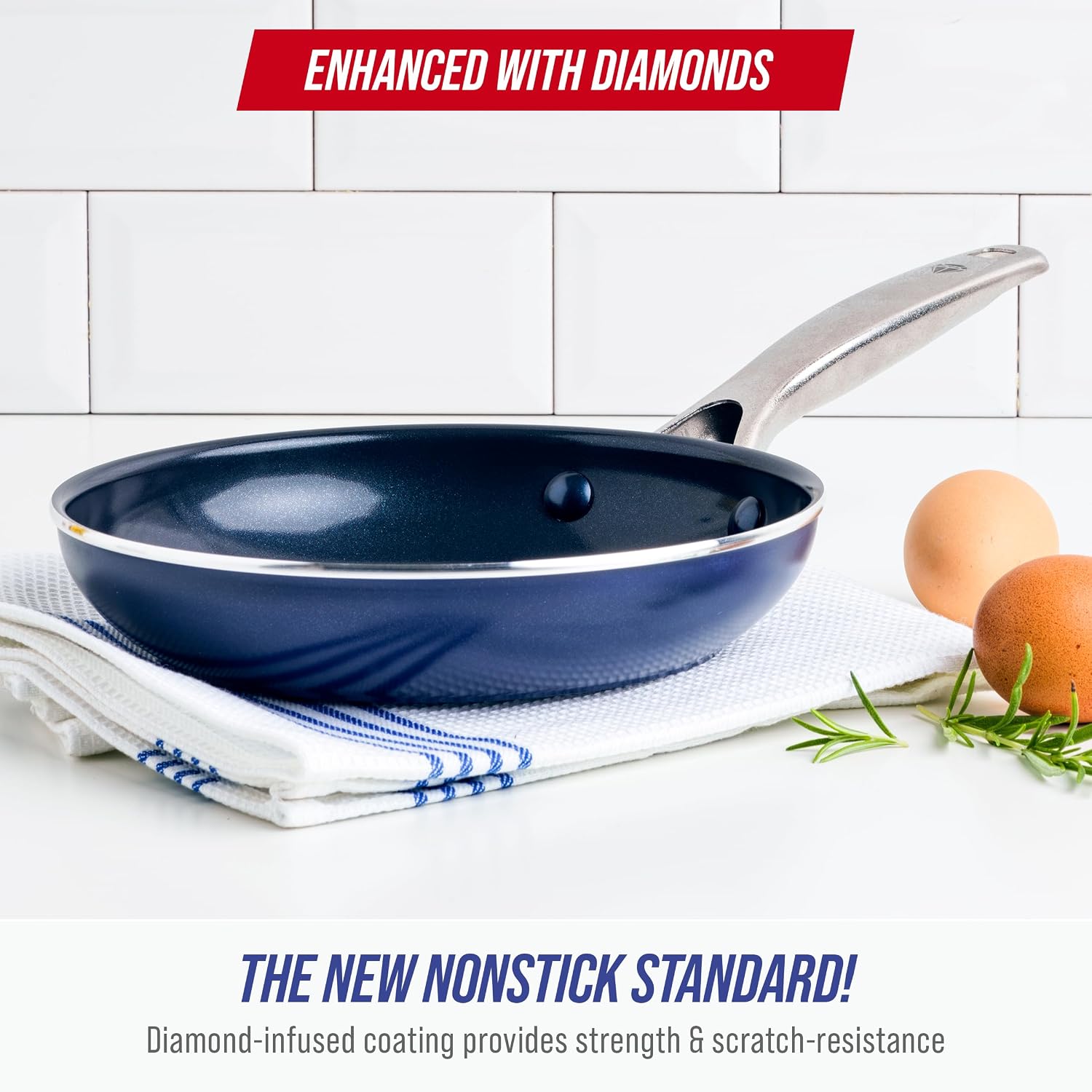 Blue Diamond 8" Diamond Infused Ceramic Nonstick Frying Pan Skillet, Blue | PFAS-Free Ceramic Nonstick, Dishwasher & Oven Safe, Stay Cool Handle, Durable Metal Utensil Safe, Egg & Omelet Pan - Image 2