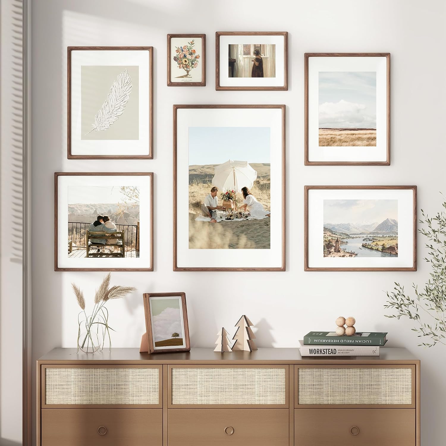 11x14 Picture Frame, USA-Sourced Walnut Wood Photo Frames with HD Tempered Glass, Handcrafted Rounded Corner 11 x 14 Wooden Frame Matted to 8x10 Photos, Gallery Wall Frames for Posters & Art Prints - Image 3