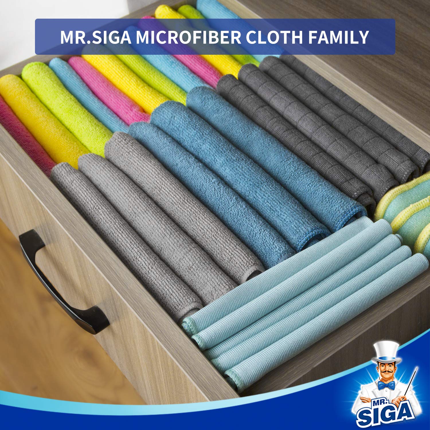 MR.SIGA Microfiber Cleaning Cloths, Streak Free Microfiber Towels, 12 Pack | Ultra absorbent and high density, reusable cleaning towels for kitchen, car, glass and household surfaces, color coded cloths - Image 3
