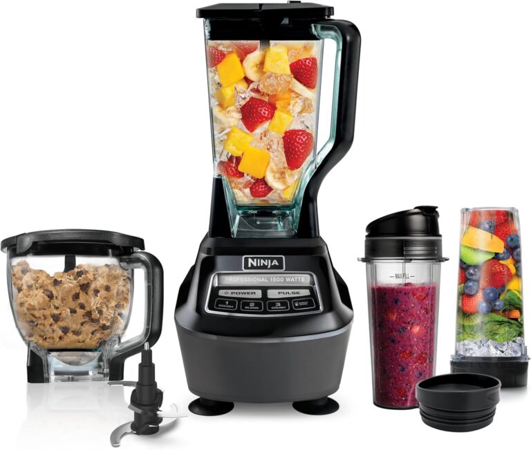 Ninja Mega Kitchen System, 1500W, 72oz Pitcher, 8-Cup, Black, BL770 | 1500W all-in-one blends smoothies, processes salsa & dough. 72-oz pitcher, 8-cup processor bowl, (2) 16-oz cups.