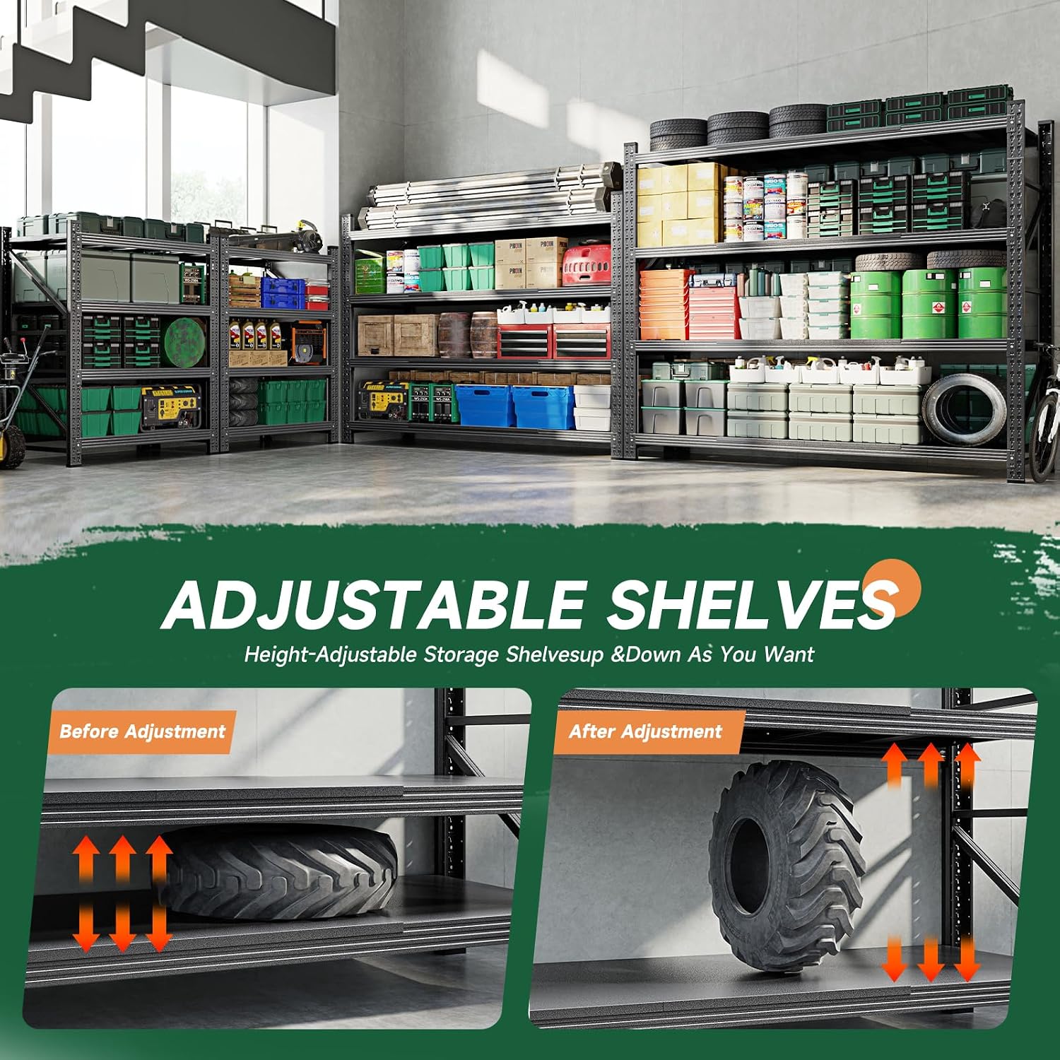 71.3" W Metal Storage Shelves,5000LBS Heavy Duty Garage Shelving Units, 4 Tier Adjustable Utility Rack Shelf,Large Industrial Shelves,for Shop,Warehouse,Black (71.3" W x 24" D x 70" H) - Image 4