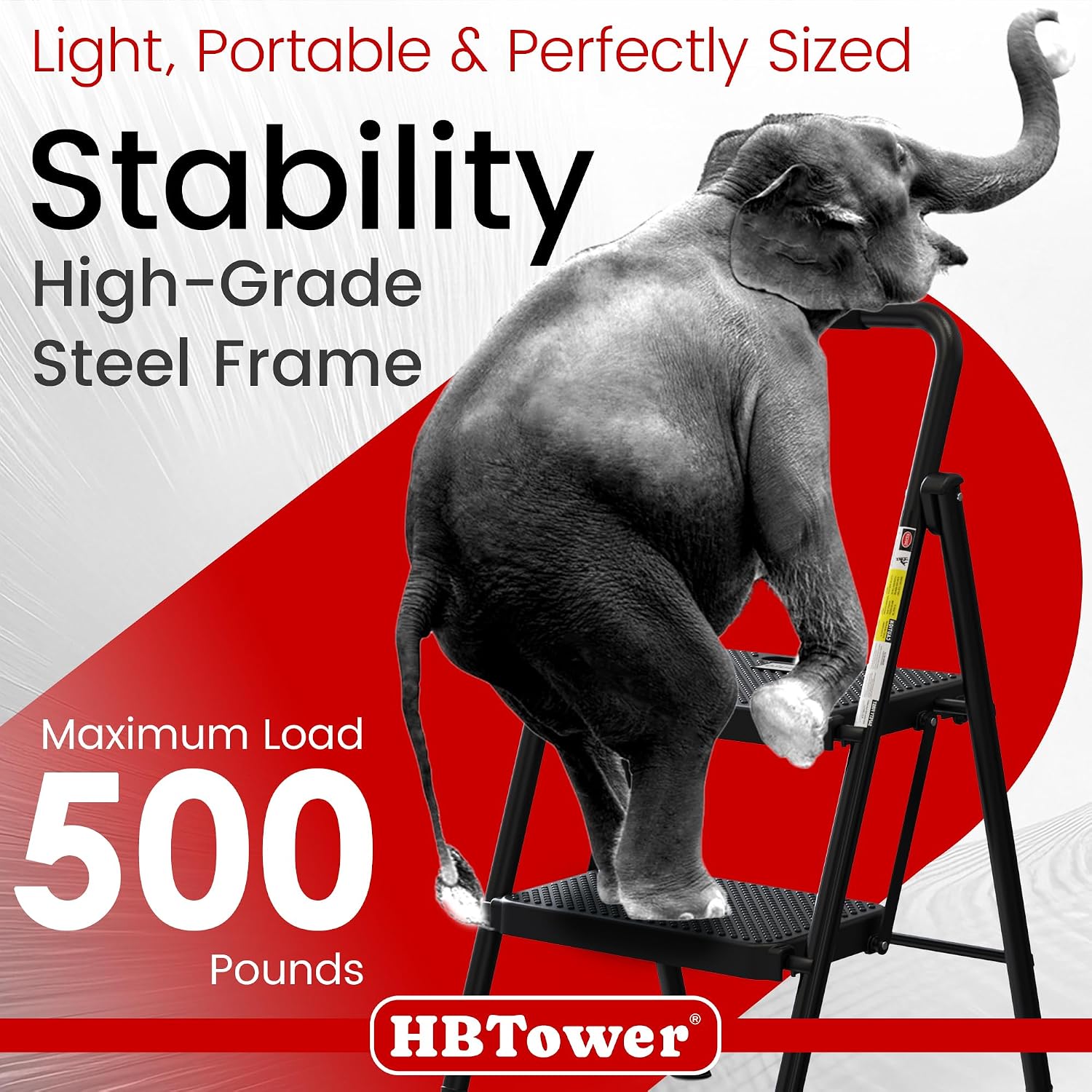 HBTower Step Ladder, Folding Step Stool with Wide Anti-Slip Pedal | Sturdy Steel Ladder, Convenient Handrail, Lightweight, Portable Steel Step Stool - Image 3