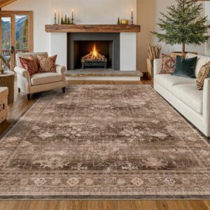 Boho Taupe Brown Living Room Rug 8&...