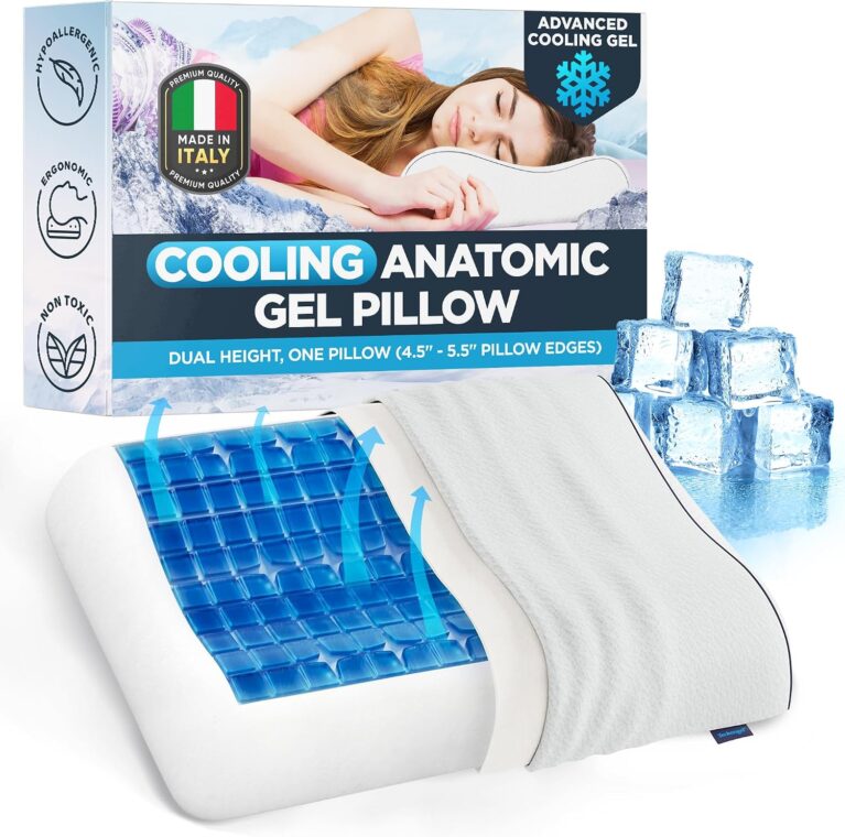 Technogel Anatomic Cooling Gel Pillow - Ergonomic Gel Cushion Featuring Dual-Level (5.5" & 4.5") Cervical Adjustment, Memory Foam Core, Removable and Washable Fabric Case, Standard Size (26"× 26")