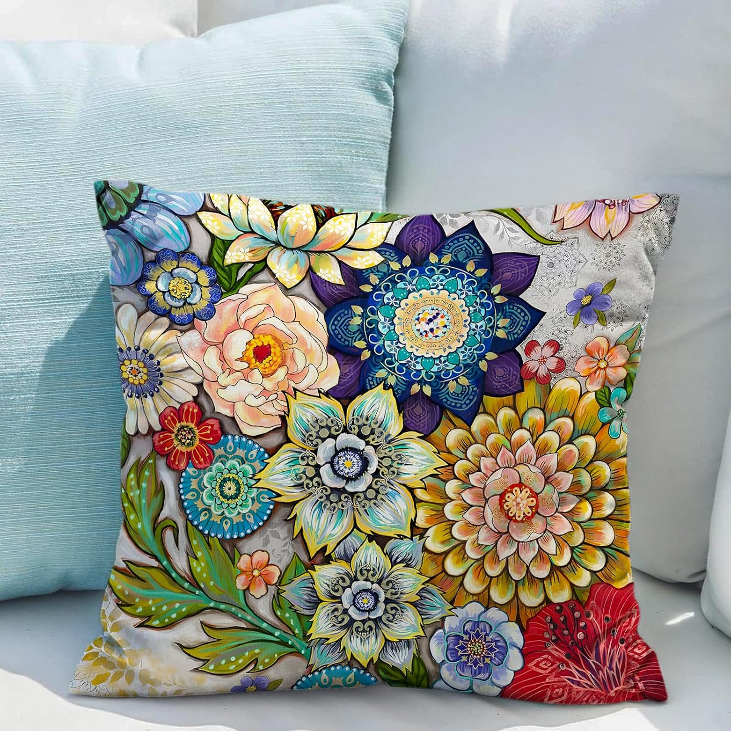 Snycler Boho Floral Throw Pillow Covers Set of 2 Colorful Boho Flower Decorative Cushions Pillowcase for Bedroom Sofa Home Decor, 20x20 Inch, Velvet, Short Plush - Image 6