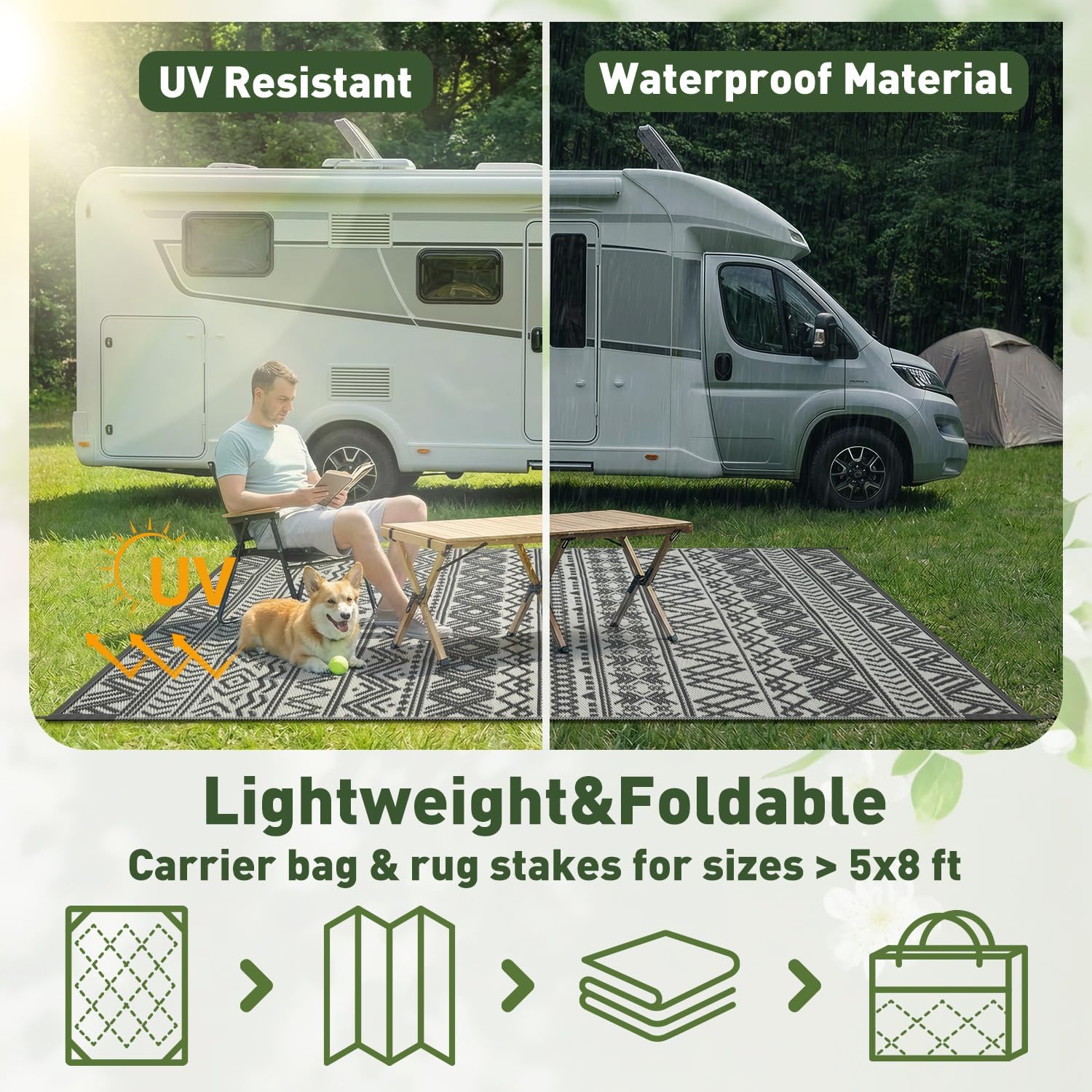 MontVoo Outdoor Rug Carpet Waterproof 5x8 Outdoor Patio Rug Mat Reverisble Plastic Straw Outdoor Rug for RV Camping Picnic Beach Balcony Boho Grey - Image 8
