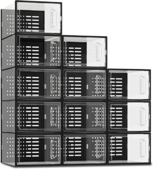 Shoe Storage Boxes, White Plastic S...