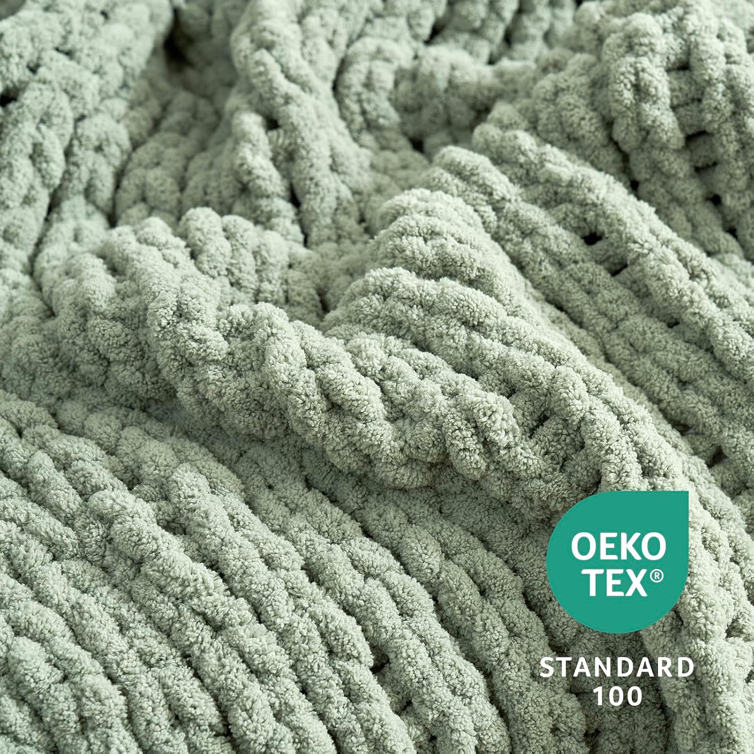 Chenille Chunky Knit Throw Blanket for Couch 50"x60", Sage Green | Handmade Chenille Crochet Throw for Sofa Bed, Thick Cable Knitted Blankets for Room Home Decor, Birthday Gift for Women - Image 9