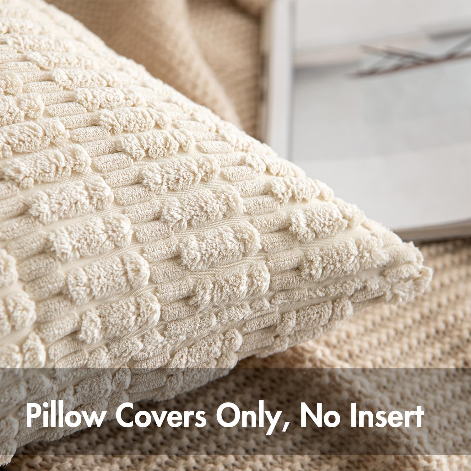 MIULEE Corduroy Decorative Throw Pillow Covers 18x18 Cream White Pack of 2 | Soft Boho Striped Pillow Covers Modern Farmhouse Home Decor For Sofa Living Room Couch Bed - Image 7