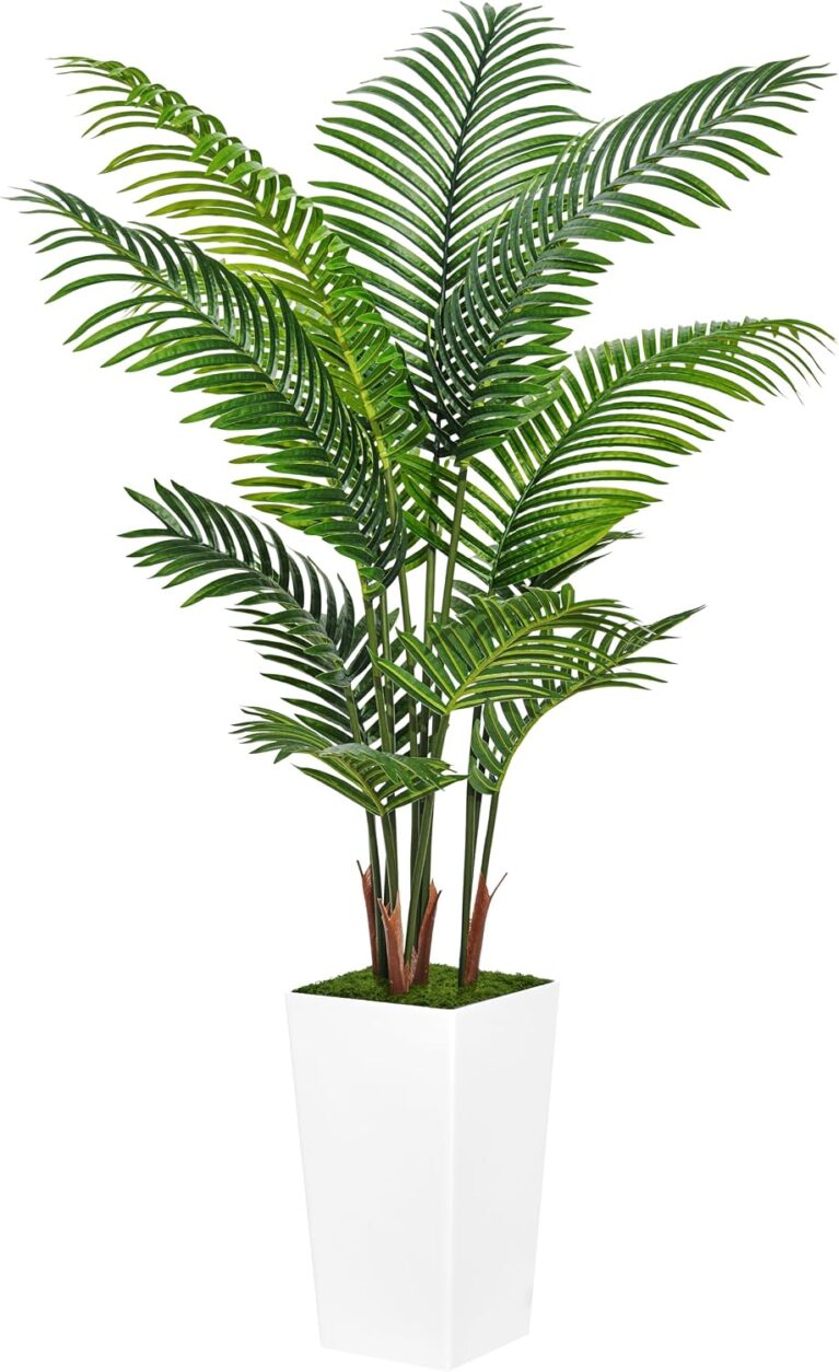 ASTIDY Artificial Plant 5FT Fake Palm Tree with White Tall Planter | Faux Tropical Areca Floor Plant in Pot, Artificial Silk Trees for Home Office Living Room Decor Indoor