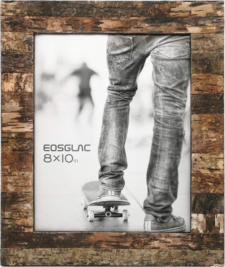 Eosglac Rustic 8x10 Wooden Picture Frame, Handmade with Real Birch Bark, Easel Back, Natural