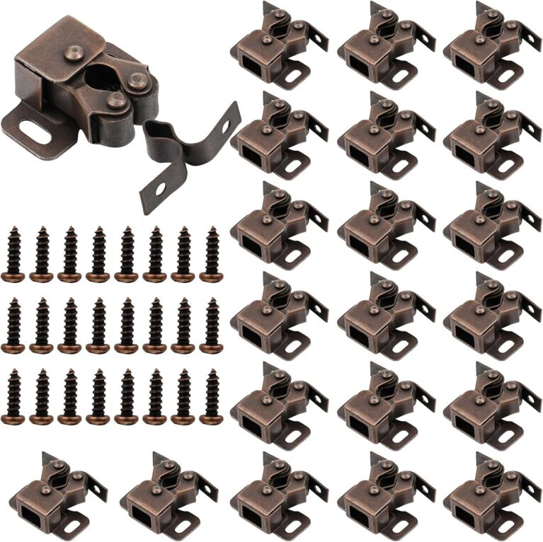 Bonuci 20 Pcs Cabinet Door Latch and Catch Hardware,Brown Antique Copper | Double Roller Catch Cabinet Latches with Spear Strike for Closet Doors Kitchen, RV Doors, Easy Install with Screws
