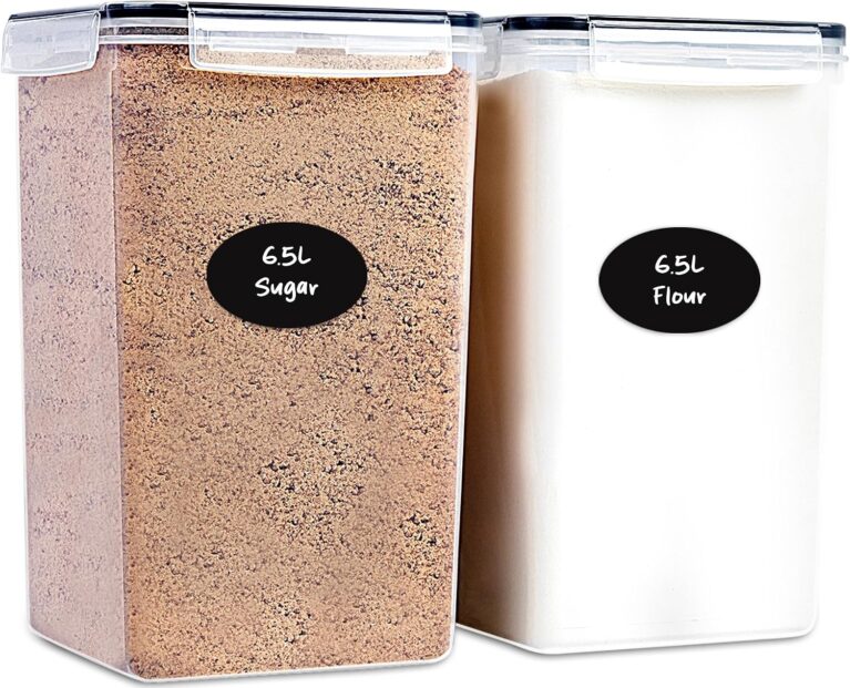 Extra Large Flour and Sugar Storage Containers 6.5L/220 Fl. oz; Set of 2 Plastic Bulk Airtight Food Storage Rice Containers With Lids - Kitchen Pantry Organizer and Storage Canisters, Marker & Labels