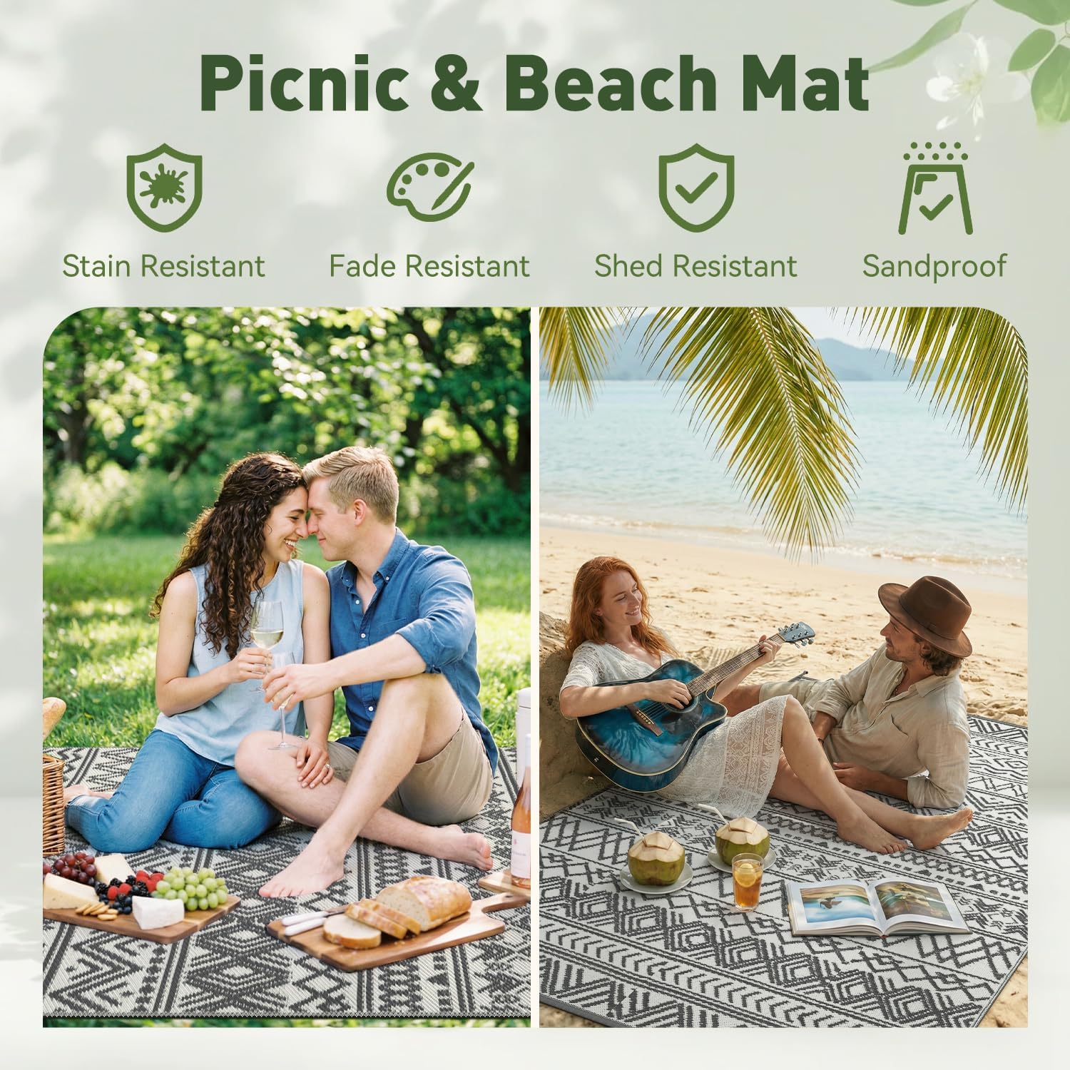 MontVoo Outdoor Rug Carpet Waterproof 5x8 Outdoor Patio Rug Mat Reverisble Plastic Straw Outdoor Rug for RV Camping Picnic Beach Balcony Boho Grey - Image 5