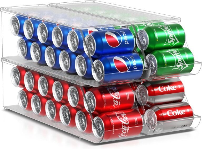 Sorbus Soda Can Organizer for Fridge & Freezer, Stackable with Lid (4 Pack) | Clear dispenser holds 12 cans for refrigerator and pantry organization; secure lids and BPA-free construction.