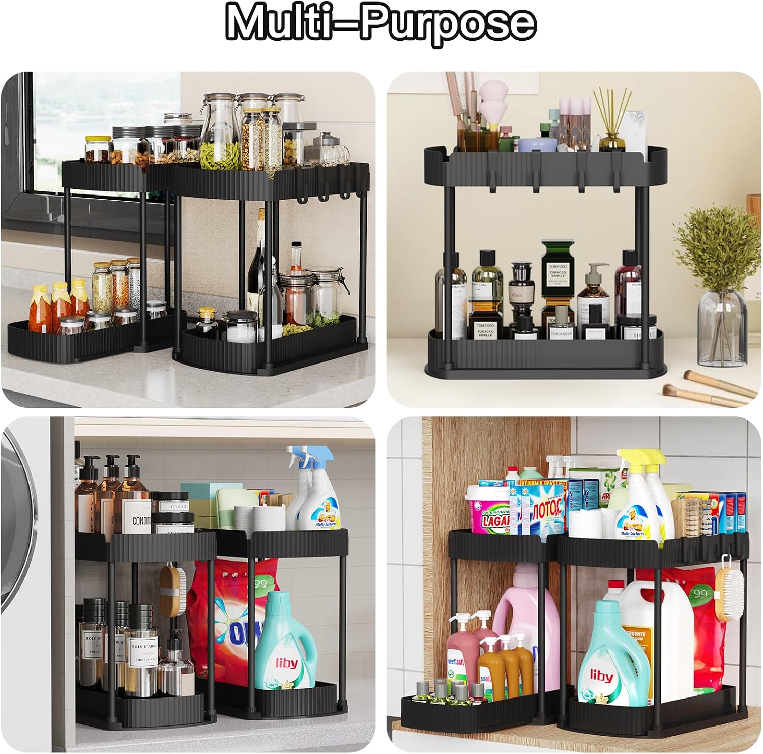 2 Packs Under Sink Pull-Out Storage Organizers, 12.8 Inches, Black | Multi-Purpose Cabinet Organizers and Storage for Bathroom & Kitchen - Image 6