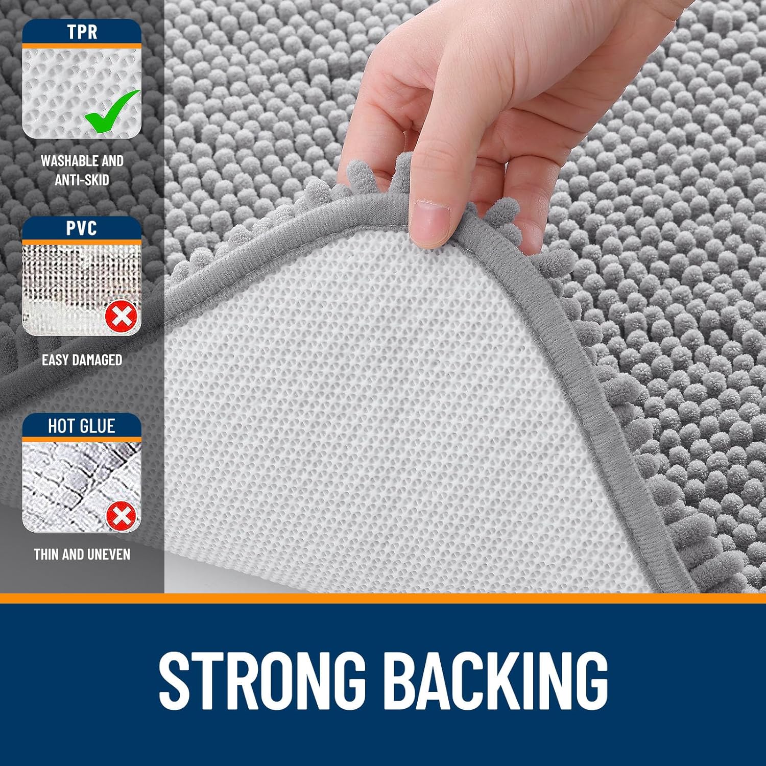 OLANLY Bathroom Rugs 30x20, Extra Soft Absorbent Chenille Bath Rugs | Grey, Quick-Drying Rubber Backing, Machine Washable Bath Mat for Bathroom Floor, Tub and Shower, Home Decor Accessories - Image 6