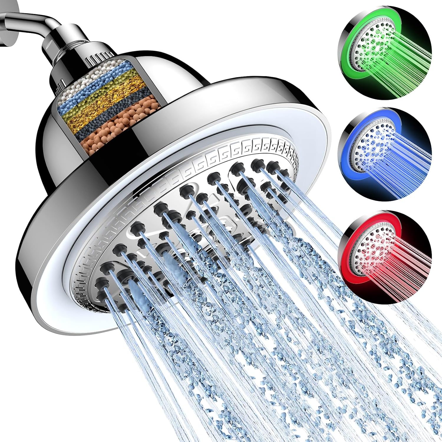 FEELSO LED Filtered Shower Head,High Pressure Rain Shower Head with Filters | Light Color Changing, 7 Modes, Water Softener Shower Head for Hard Water, Remove Chlorine,Reduces Dry Itchy Skin & Hair