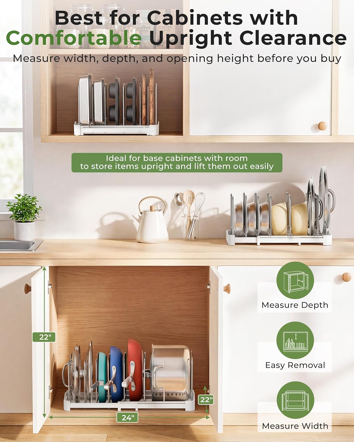 EVERIE Adjustable Cabinet Organizer for Pot Lids, Bakeware, Cookie Sheets & Cutting Boards, Upright Storage Rack for Kitchen Cabinet, Stable Dividers, 9.7" Deep, 12.6" to 21.5" Wide, GS02SS | 5mm Steel Dividers, Anti-Wobble, M-Slot for Lid Handles, BPA-Free, for Cutting Boards, Cookie Sheets, Bakeware - Image 5