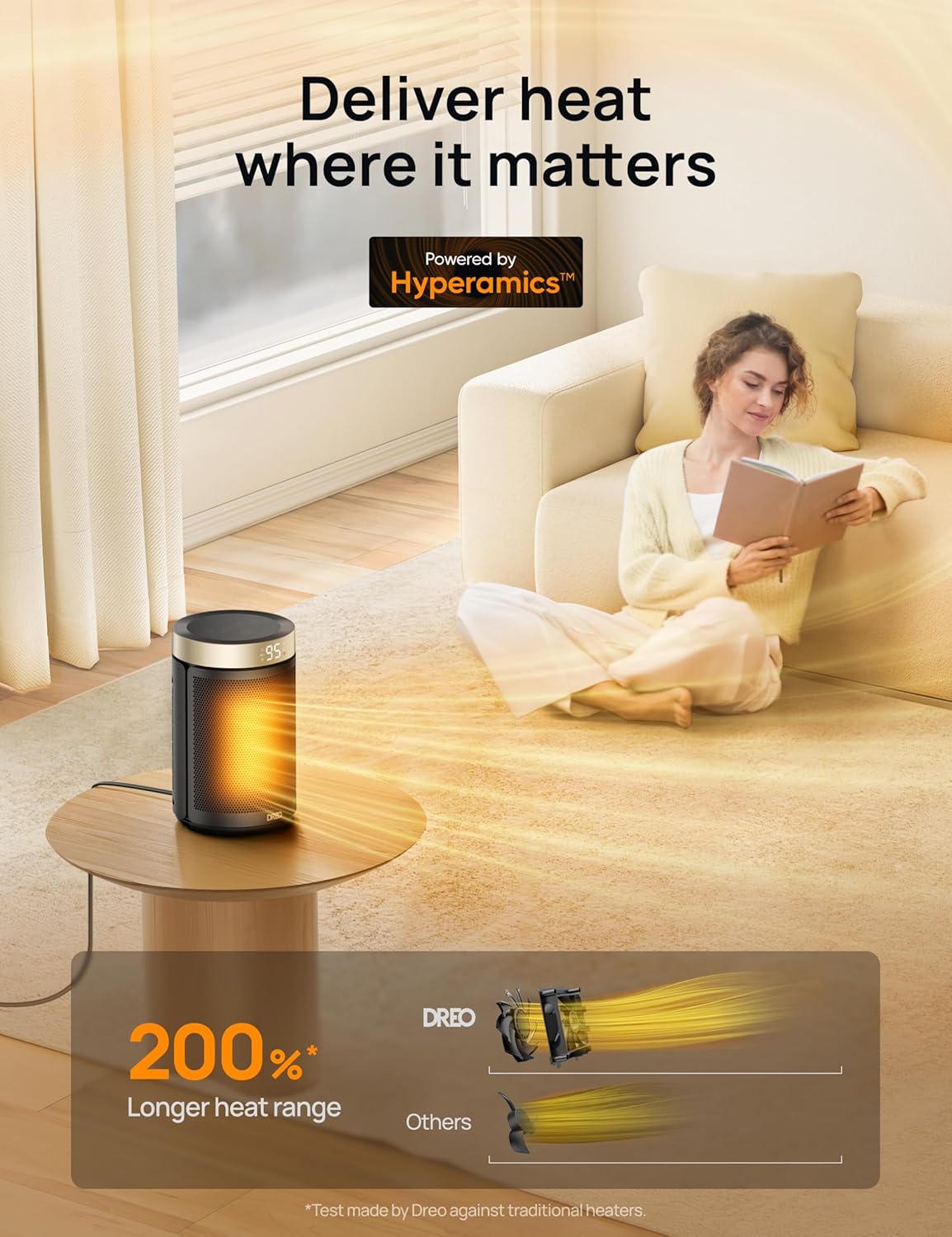 DREO Space Heater, Portable Electric Heaters for Indoor Use with Thermostat | 2026 Upgraded, 34dB Quiet, 12H Timer, 5 Mode, Remote, 1500W PTC Ceramic Fast Safety Heat for Office Bedroom Home, Gold - Image 4